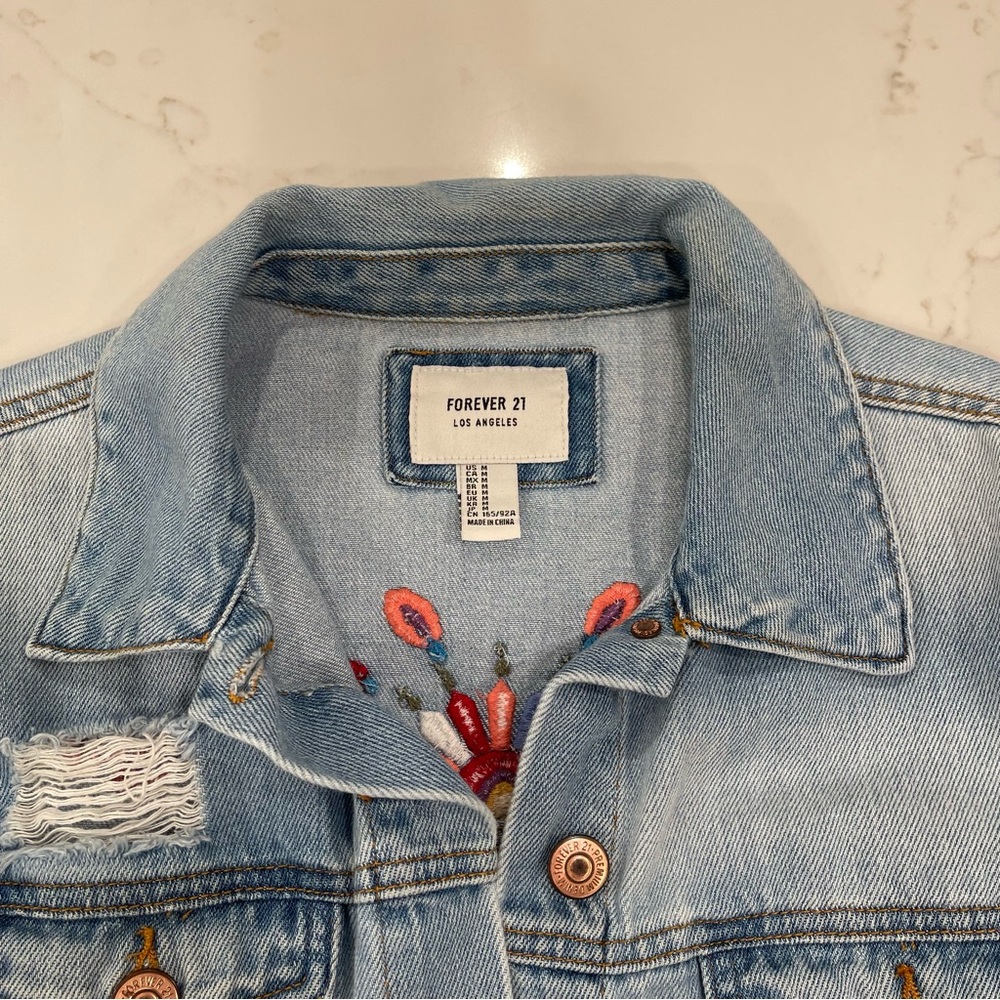 Forever 21 Embroidered Oversized Denim Jacket - Picture 7 of 16